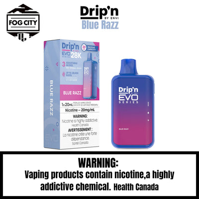 Drip's EVO Disposable Vape 28K Puffs with Eco Mode Blue-Razz Flavor - Fruity with Rich Flavor, Available at Fog City Vape