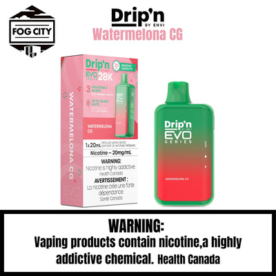 Drip's EVO Disposable Vape 28K Puffs with Eco Mode Watermelona CG Flavor - Refreshing Watermelon with a Rich Fruity Taste, Available at Fog City Vape