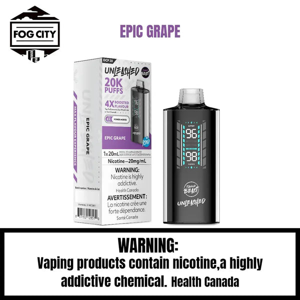 Flavor Beast DCP 20K Disposable Vape 20K Puffs Epic Grape Flavor - LED Screen with Juice and Battery Display, 4X Flavor Boost, Available at Fog City Vape