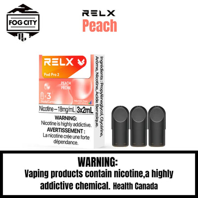 Relx Pod Por 2 Pod System Vape 3 Pods in Box Peach Flavor - Variety of Flavors, Easy to Carry, Available at Fog City Vape