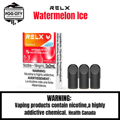 Relx Pod Por 2 Pod System Vape 3 Pods in Box Watermelon Ice Flavor - Variety of Flavors, Easy to Carry, Available at Fog City Vape