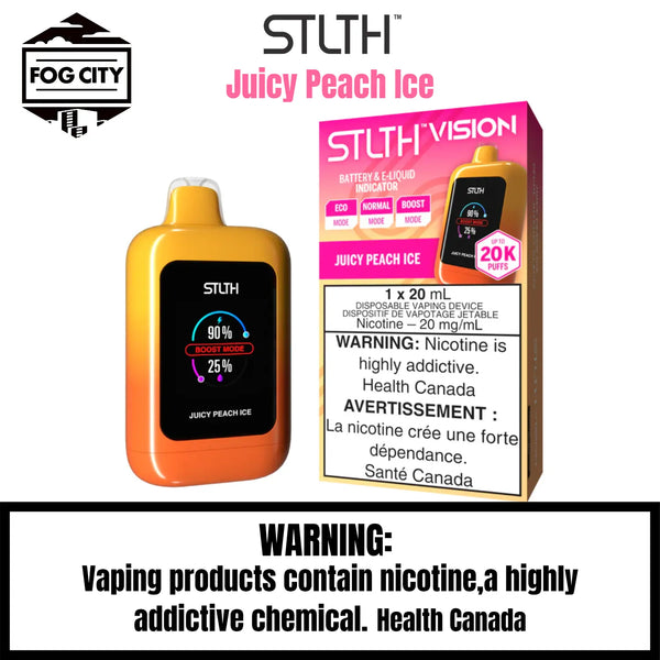 STLTH VISION 20K Puffs with ECO Mode Disposable Vape Juicy Peach Ice Flavor - Cool LED Screen, Rich Fruity Flavor, Available at Fog City Vape