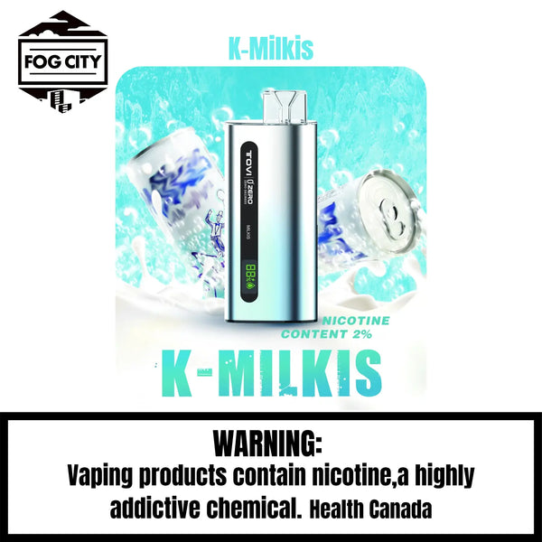 Tovi Zero SA7500 Disposable Vape 7500 Puffs K-Milkis Flavor - LED Screen with Juice and Battery Display, Icy Cool, Available at Fog City Vape