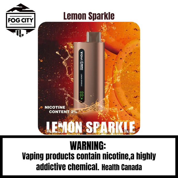 Tovi Zero SA7500 Disposable Vape 7500 Puffs Lemon Sparkle Flavor - LED Screen with Juice and Battery Display, Icy Cool, Available at Fog City Vape