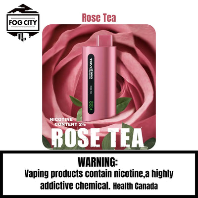 Tovi Zero SA7500 Disposable Vape 7500 Puffs Rose Tea Flavor - LED Screen with Juice and Battery Display, Icy Cool, Available at Fog City Vape