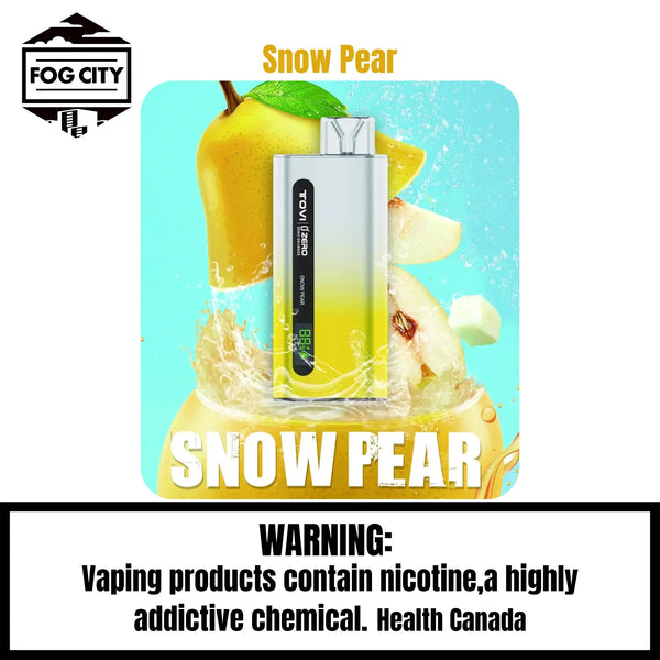 Tovi Zero SA7500 Disposable Vape 7500 Puffs Snow Pear Flavor - LED Screen with Juice and Battery Display, Icy Cool, Available at Fog City Vape