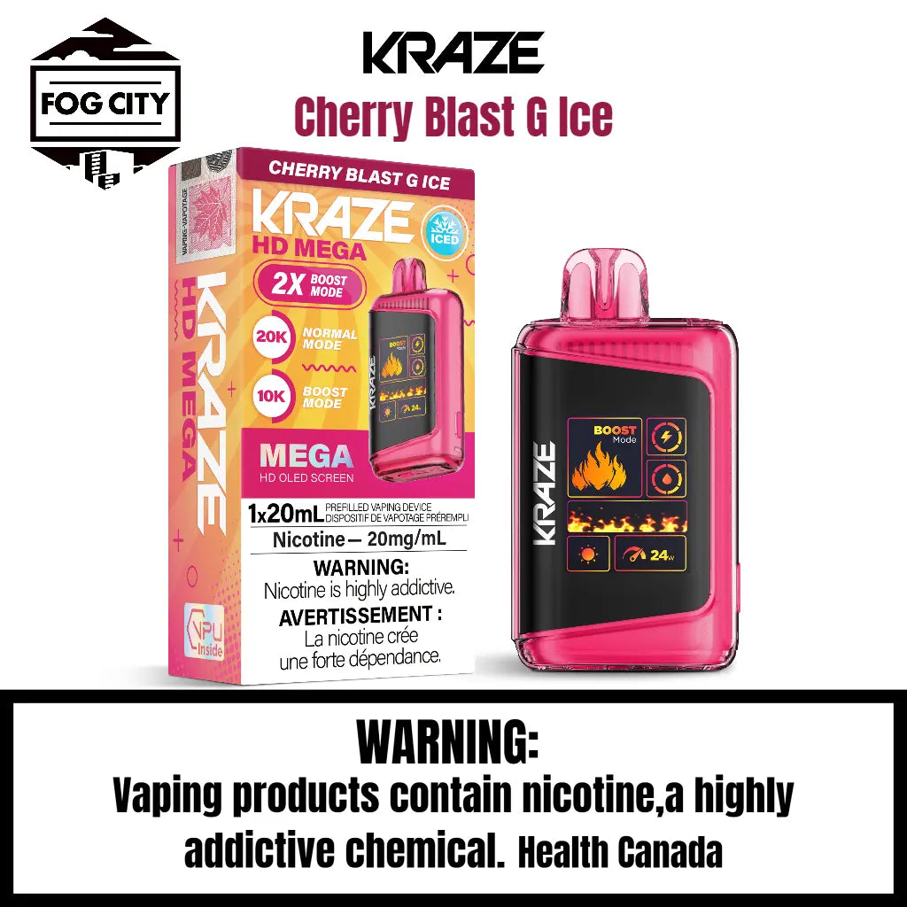 Kraze HD Mega Disposable Vape (20K Puffs) Cherry Blast G Ice