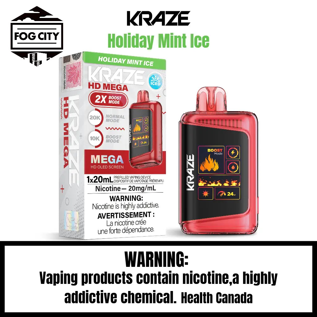 Kraze HD Mega Disposable Vape (20K Puffs) Holiday Mint Ice