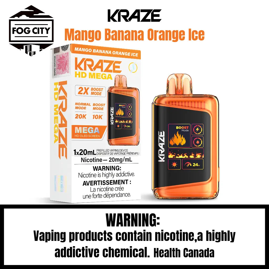 Kraze HD Mega Disposable Vape (20K Puffs) Mango Banana Orange Ice