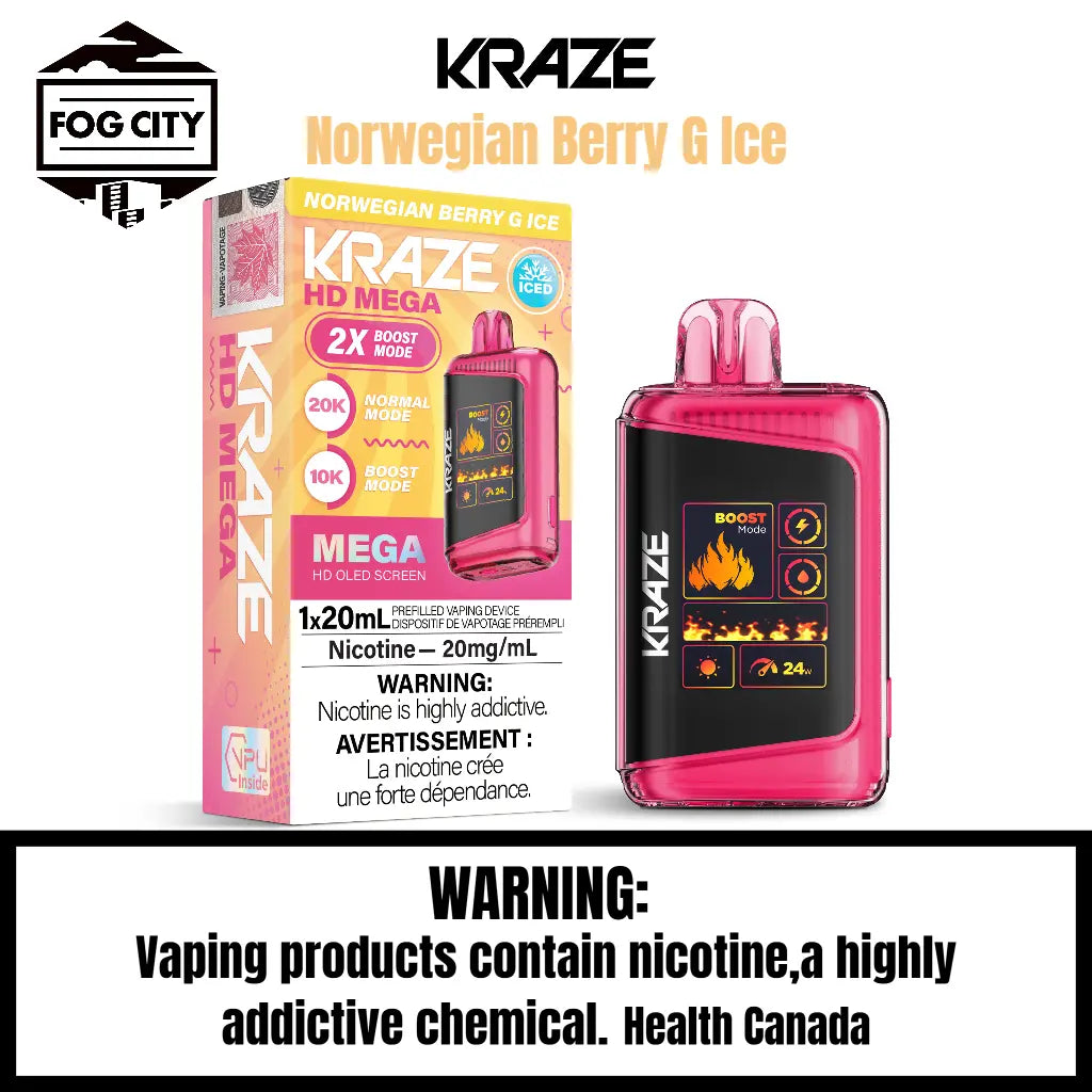 Kraze HD Mega Disposable Vape (20K Puffs) Norwegian Berry G Ice