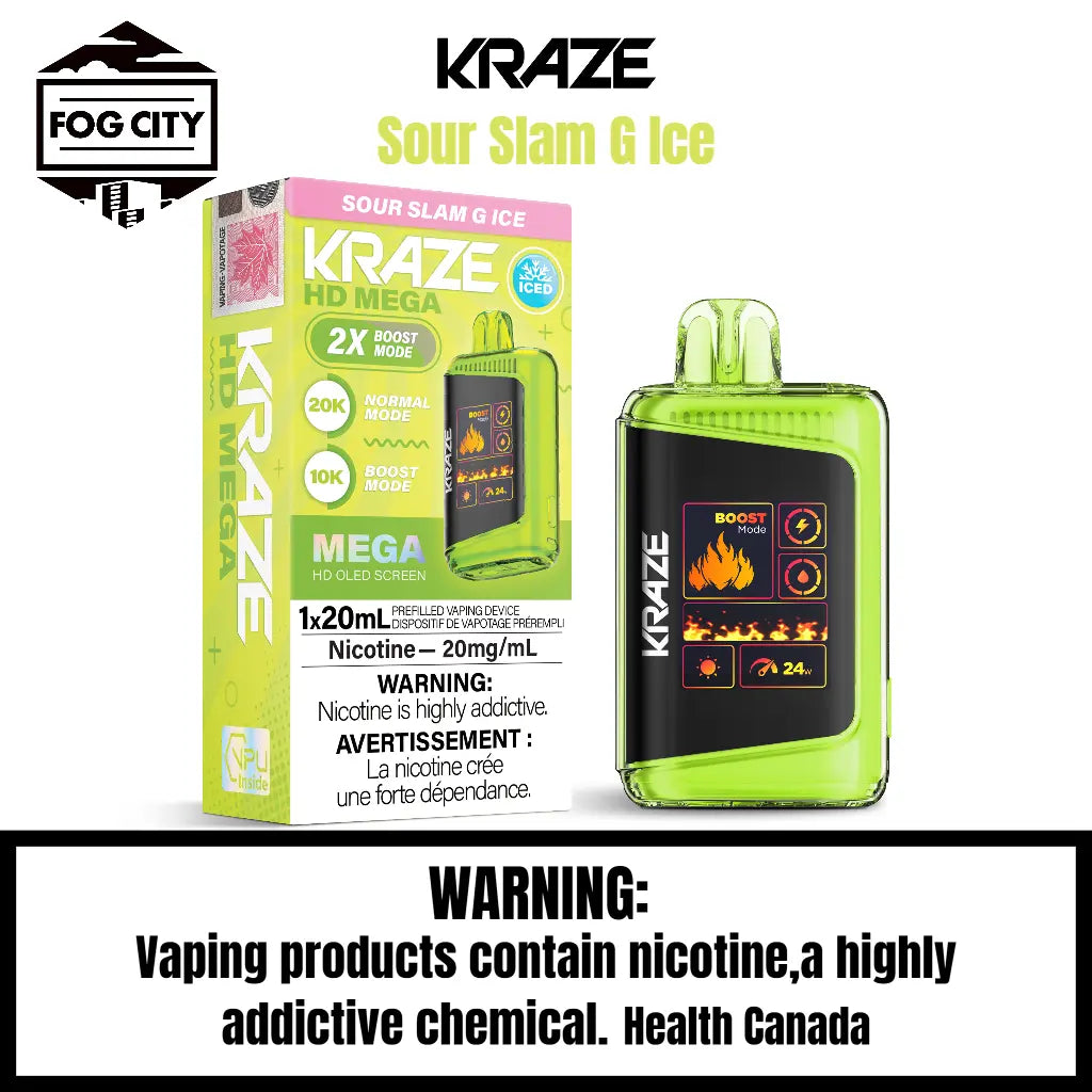 Kraze HD Mega Disposable Vape (20K Puffs) Sour Slam G Ice