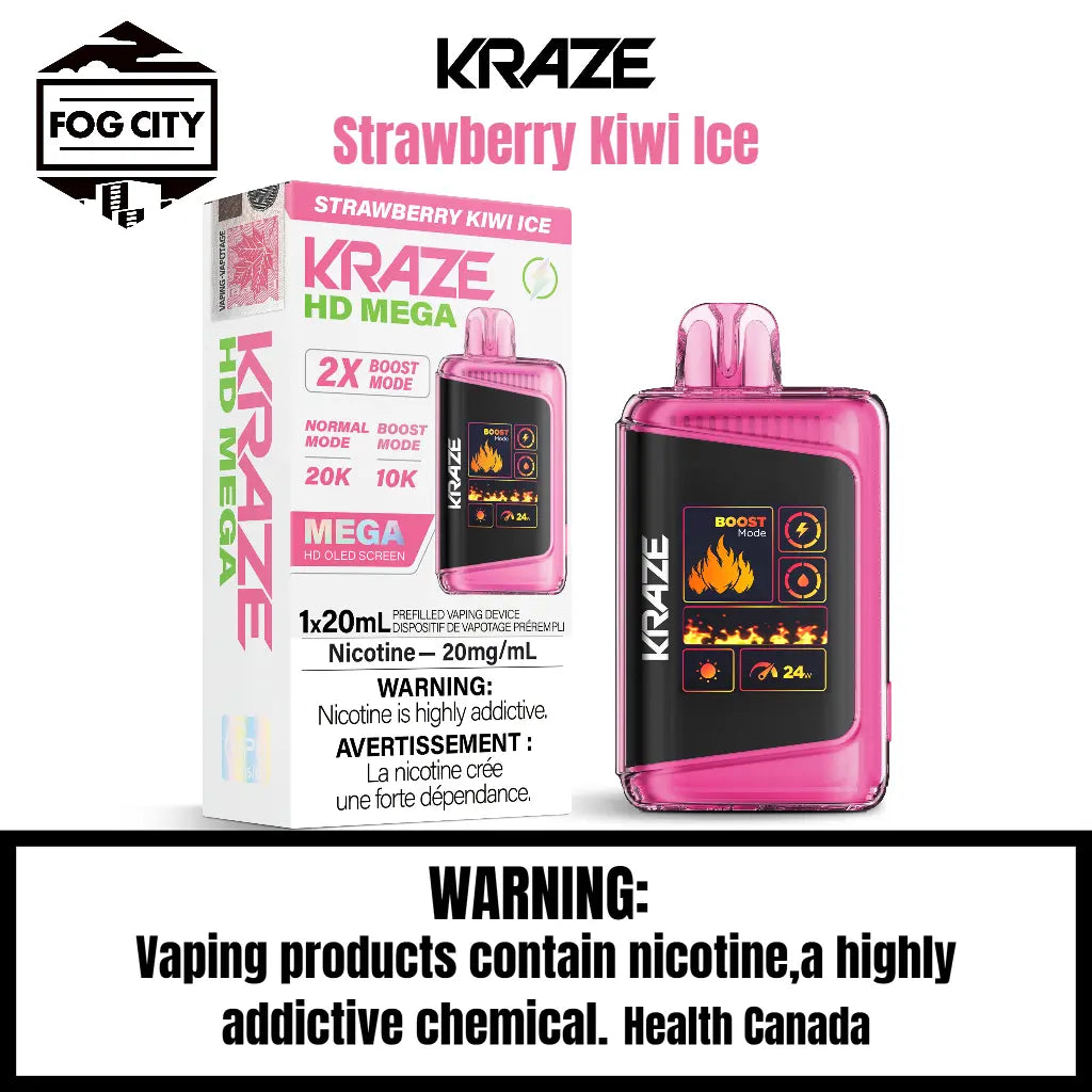 Kraze HD Mega Disposable Vape (20K Puffs) Strawberry Kiwi Ice