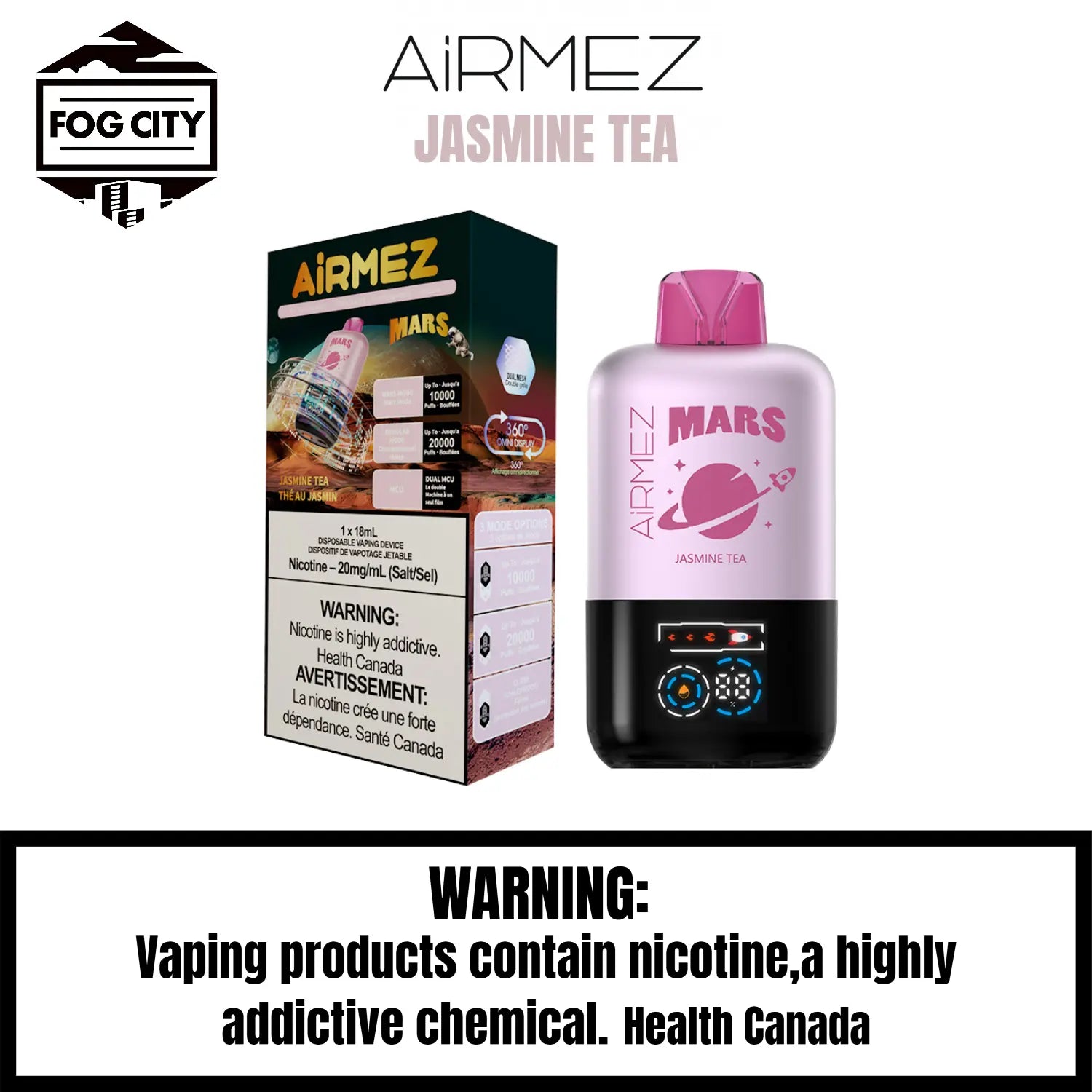 AirMez Mars 20K Puffs with ECO Mode Disposable Vape Jasmine Tea Flavor - Cool LED, Authentic Flavor, Available at Fog City Vape