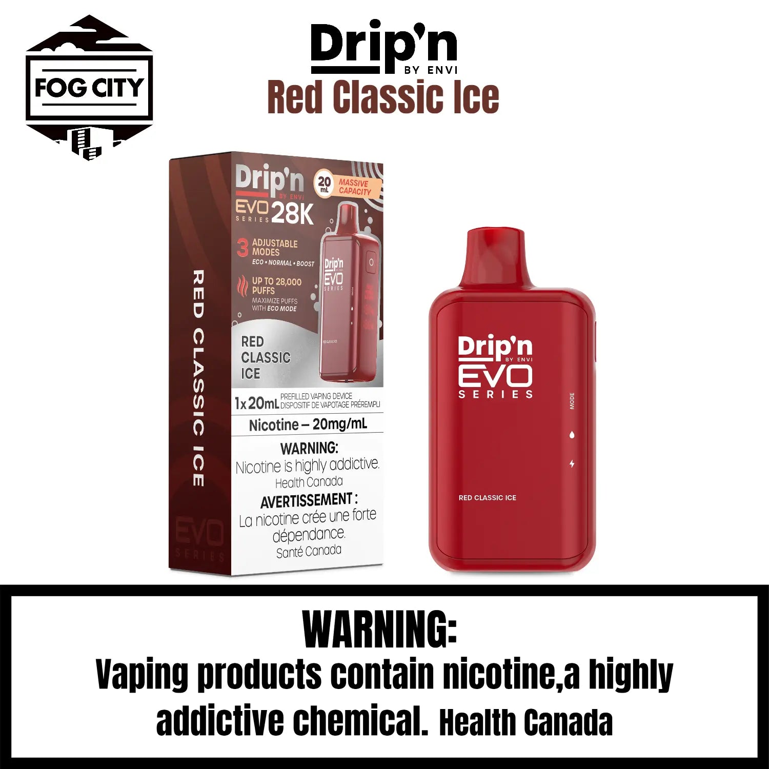 Drip S Disposable VAPE Evo 28k Puffs Red Classic Ice