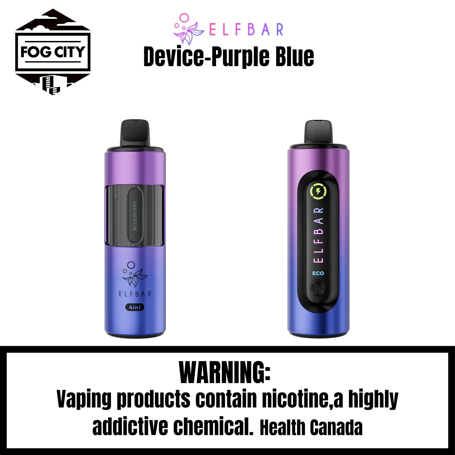 Elf Bar 4 in 1 Pod System Vape-Device Purple Blue - Holds 4 Different Pods, Available at Fog City Vape