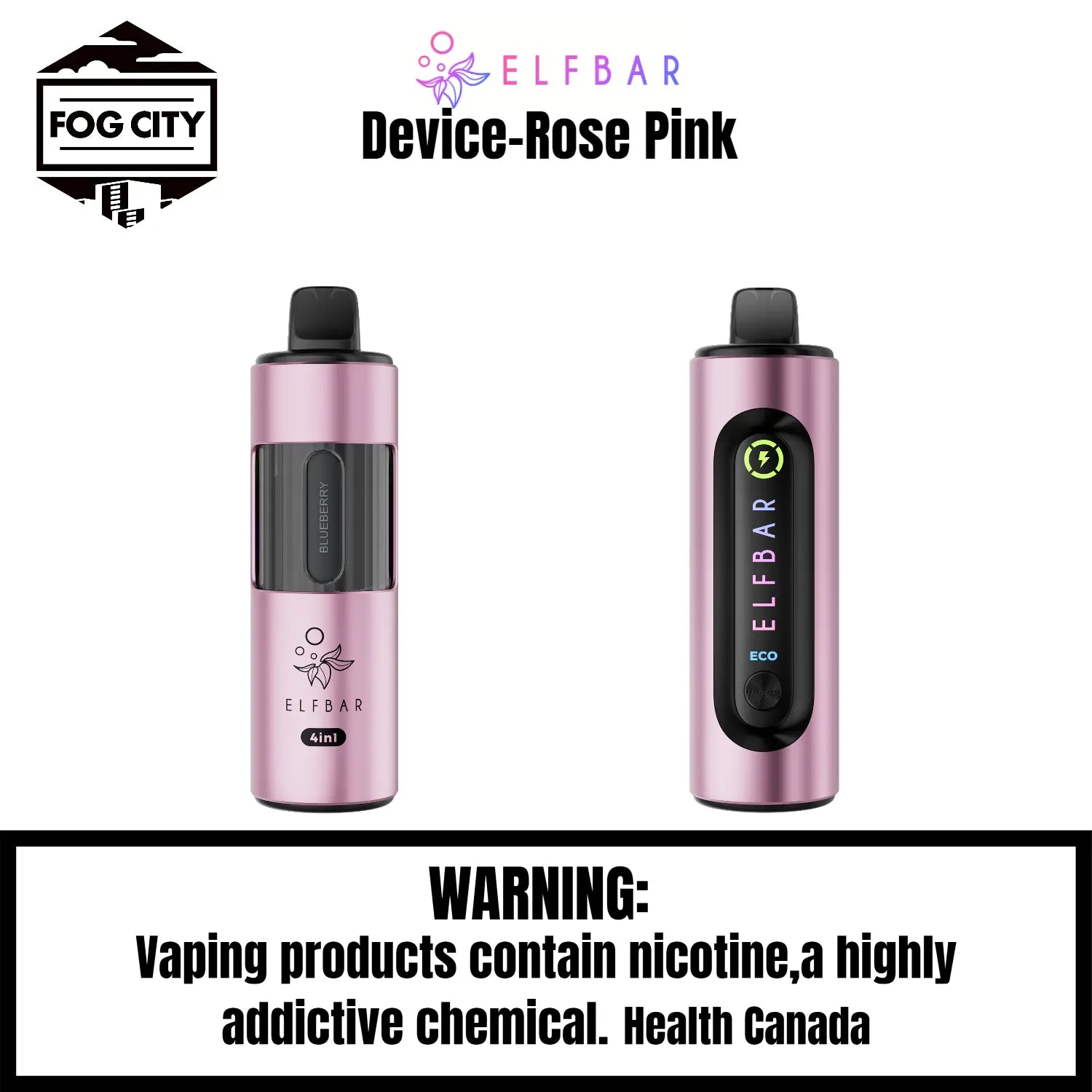 Elf Bar 4 in 1 Pod System Vape-Device Rose Pink - Holds 4 Different Pods, Available at Fog City Vape