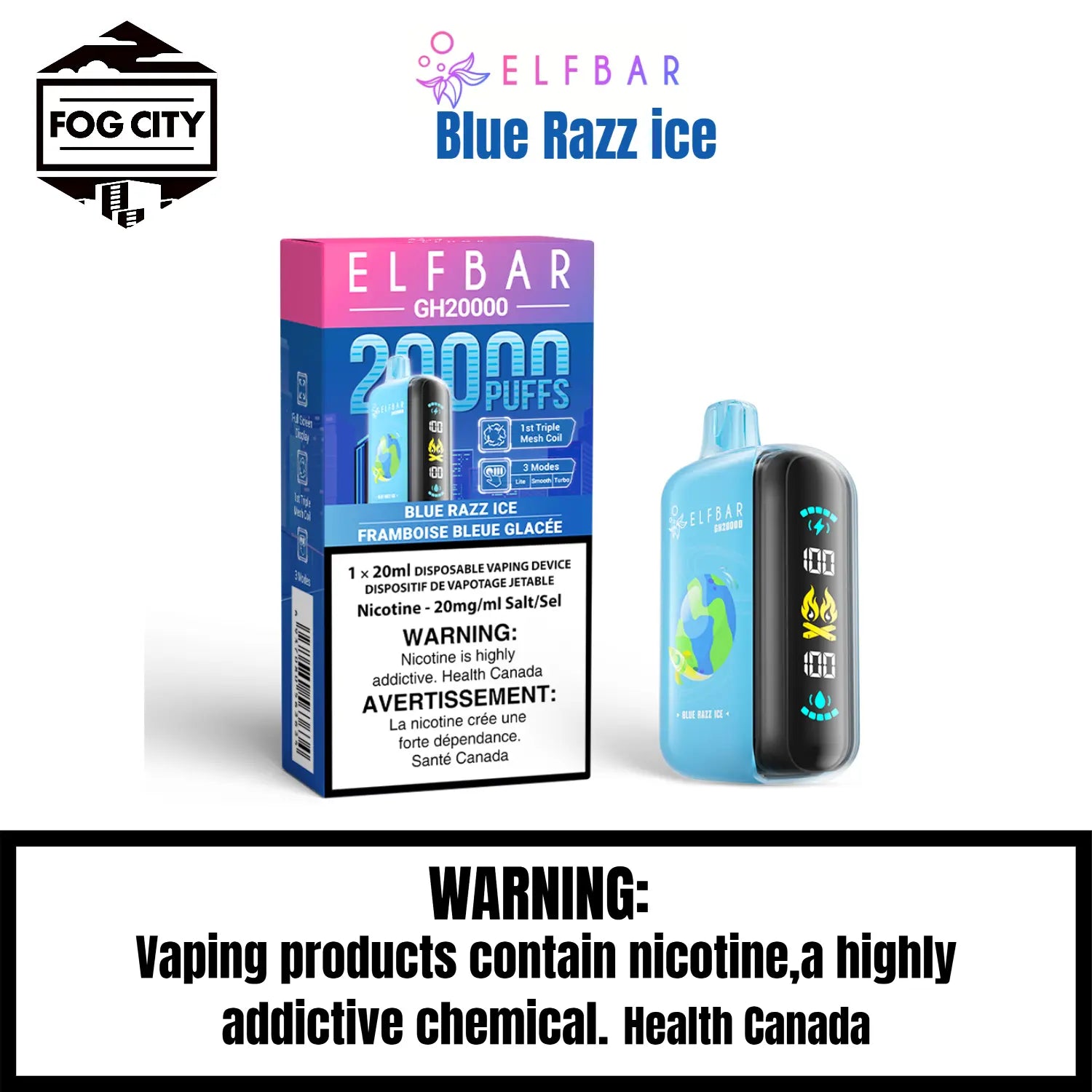 Elf BAR Gh20k Disposable VAPE 20k Puffs Flavor Blue Razz Ice