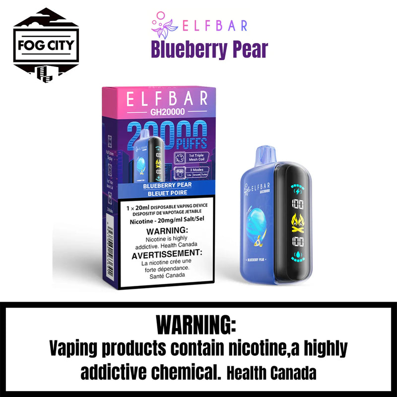 Elf Bar GH20K Disposable Vape 20K Puffs Blueberry Pear Flavor - High Puff Count, Fruity and Flavorful, Available at Fog City Vape