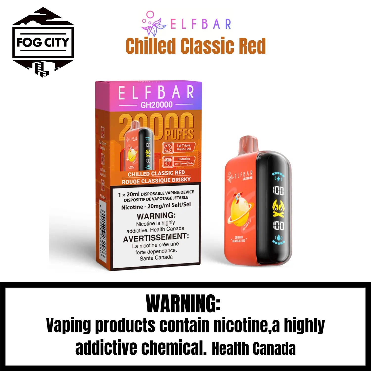 Elf BAR Gh20k Disposable VAPE 20k Puffs Flavor Chilled Classic Red