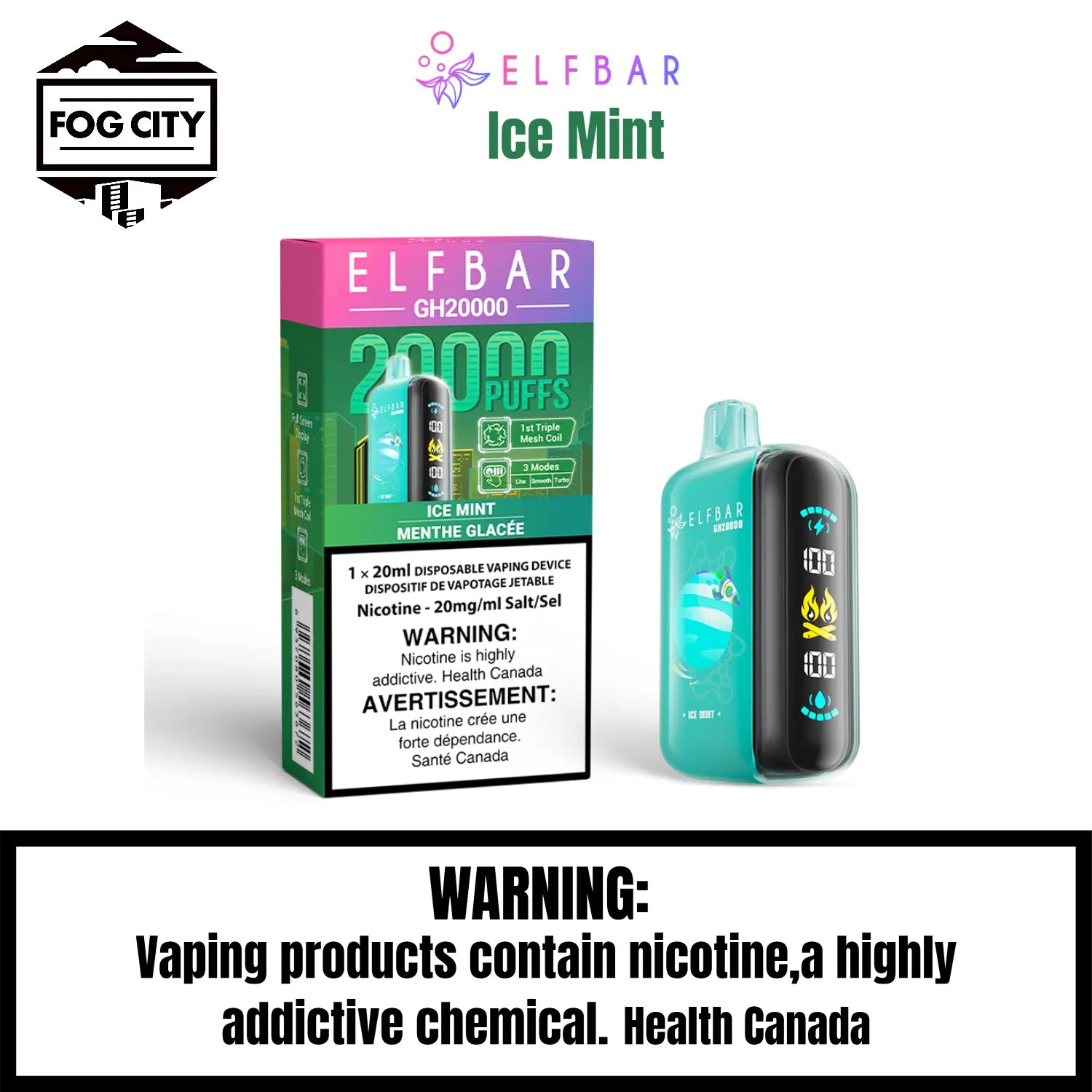 Elf BAR Gh20k Disposable VAPE 20k Puffs Flavor Ice Mint