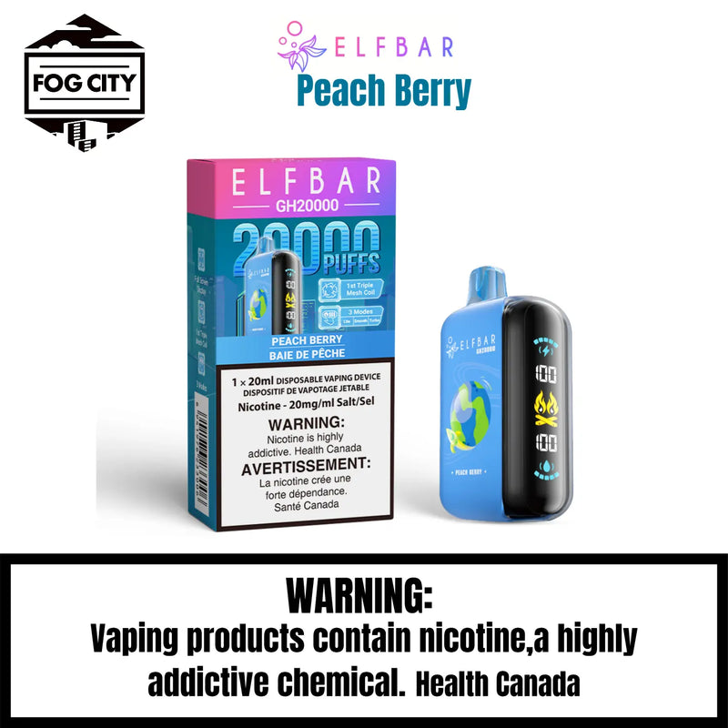 Elf Bar GH20K Disposable Vape 20K Puffs Peach Berry Flavor - High Puff Count, Fruity and Flavorful, Available at Fog City Vape