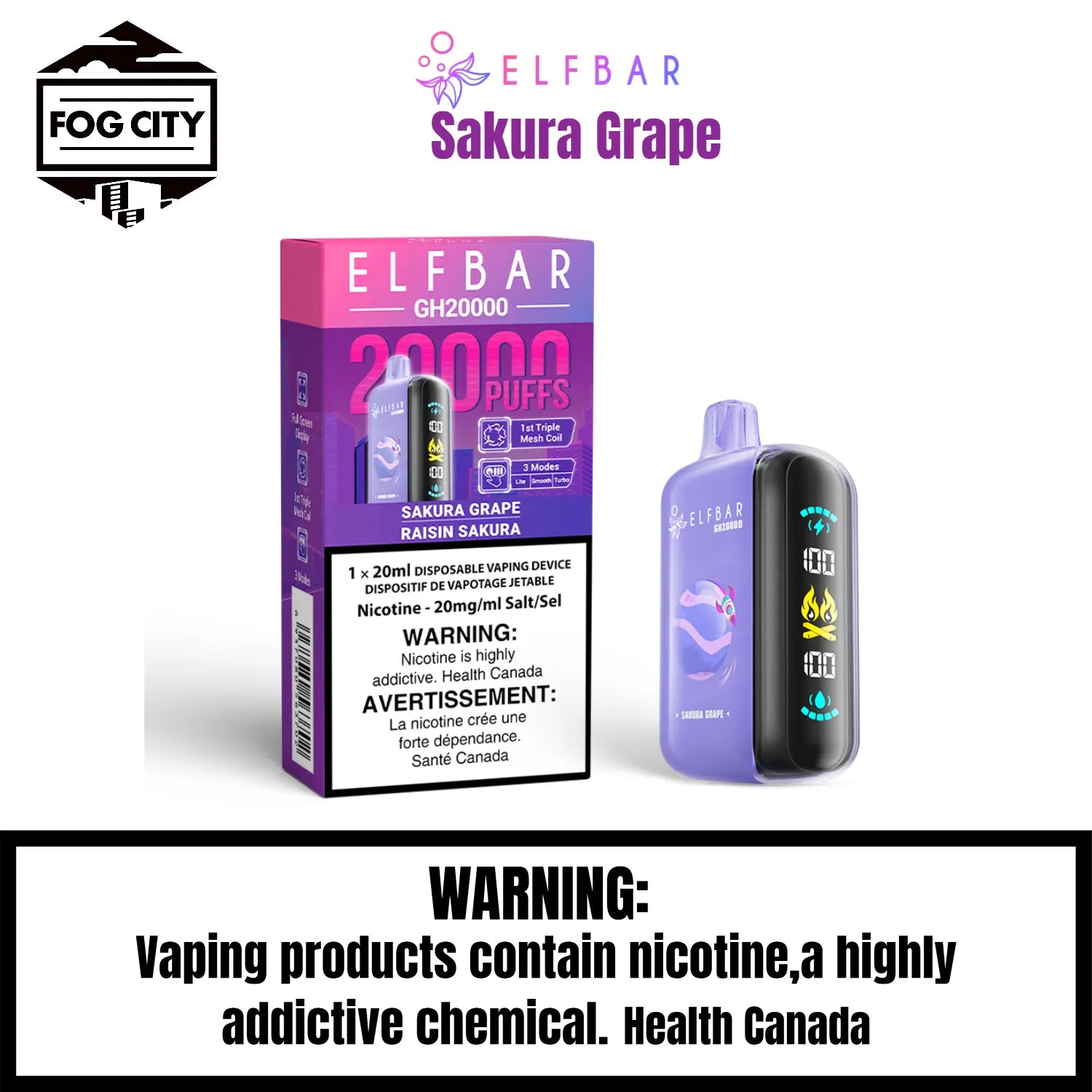 Elf BAR Gh20k Disposable VAPE 20k Puffs Flavor Sakura Grape