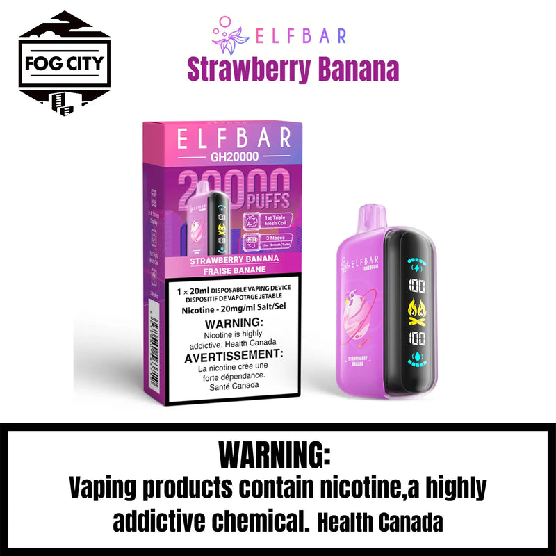 Elf Bar GH20K Disposable Vape 20K Puffs Strawberry Banana Flavor - High Puff Count, Fruity and Flavorful, Available at Fog City Vape