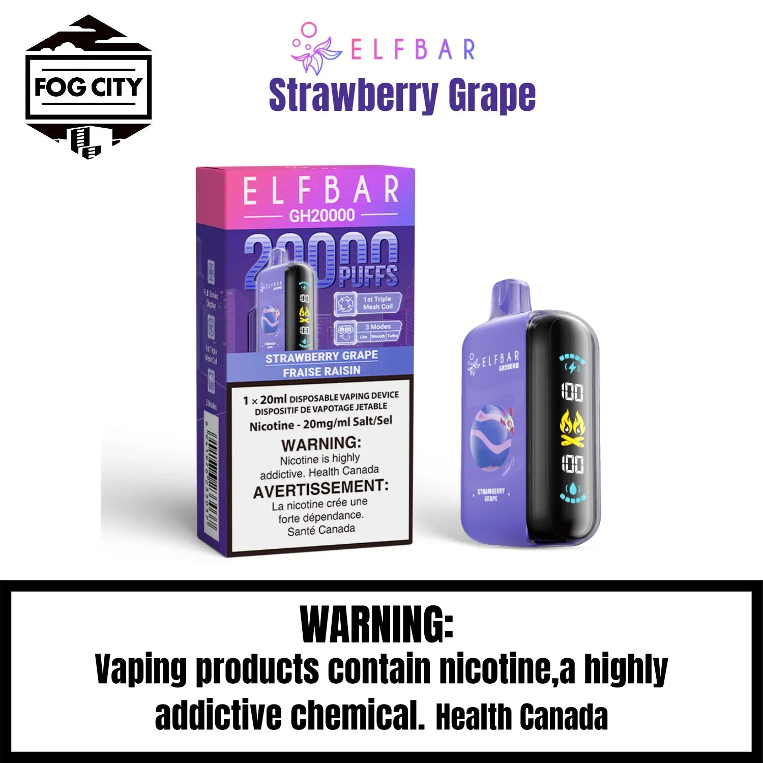 Elf BAR Gh20k Disposable VAPE 20k Puffs Flavor Strawberry Grape