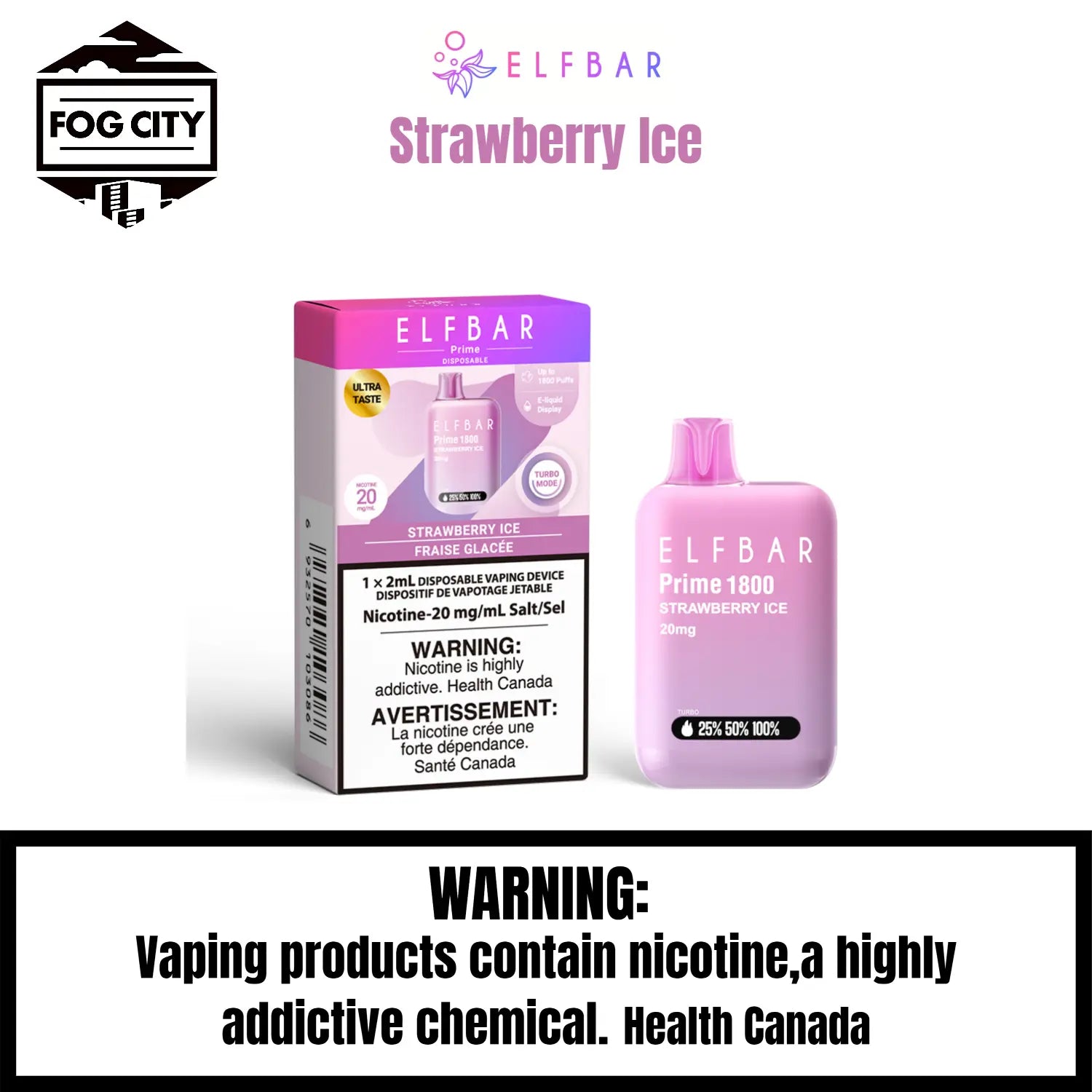 Elf BAR Prime 1800 Disposable VAPE Fog City Flavour Strawberry Ice