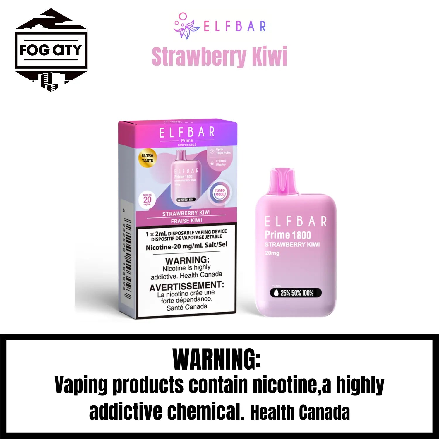 Elf BAR Prime 1800 Disposable VAPE Fog City Flavour Strawberry Kiwi