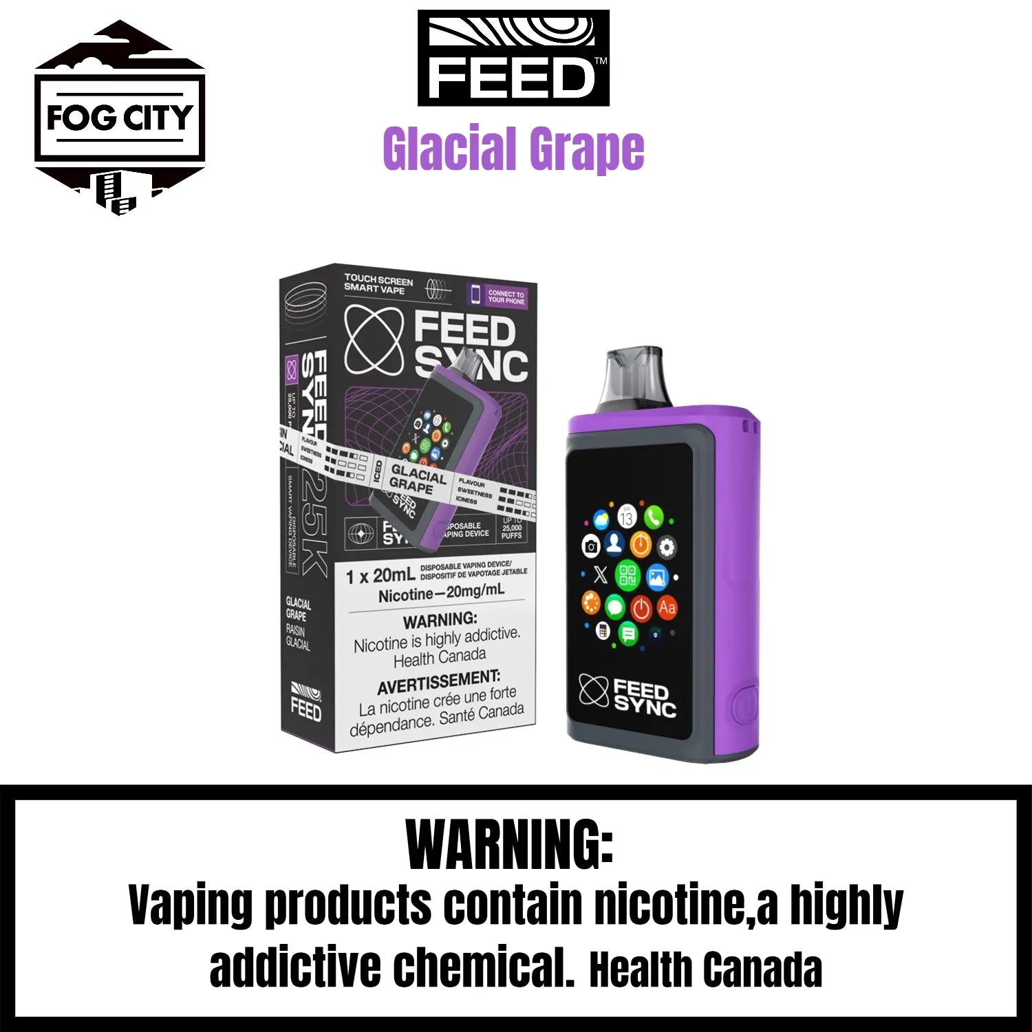 Feed Sync Disposable Vape Fog City Flavour Glacial Grape