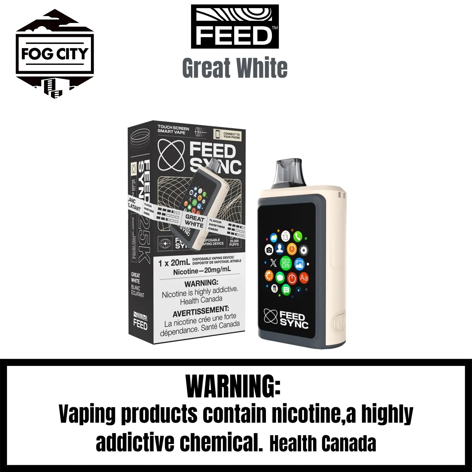 FEED SYNC Disposable Vape Fog City Flavour Great White