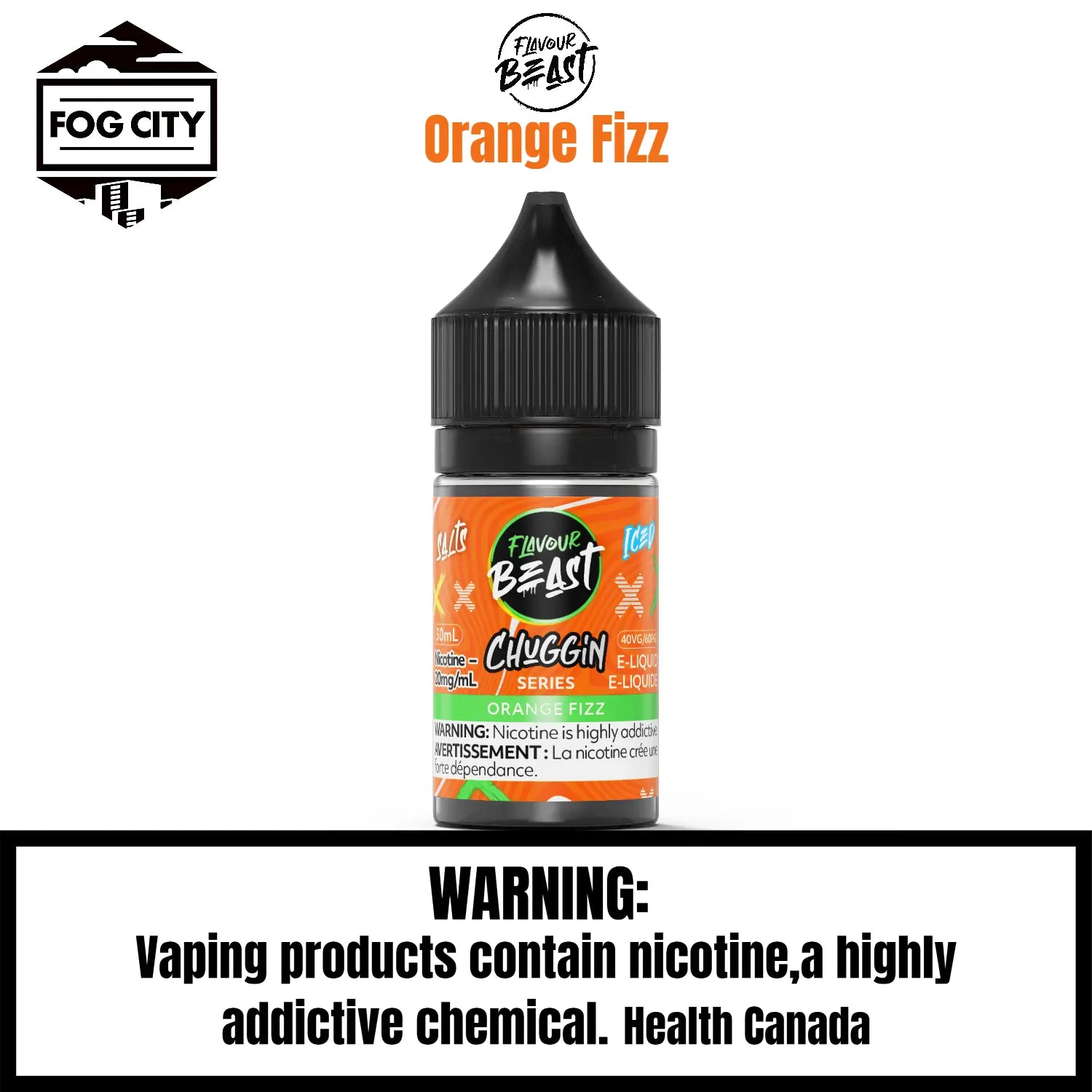 Flavour Beast Chuggin Series 30ML E-Liquid Orange Fizz Flavor - Large Capacity, Popular Soda Flavor, Available at Fog City Vape