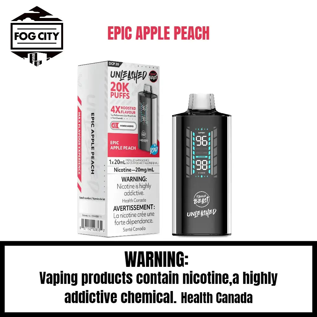 Flavor Beast DCP 20K Disposable Vape 20K Puffs Epic Apple Peach Flavor - LED Screen with Juice and Battery Display, 4X Flavor Boost, Available at Fog City Vape