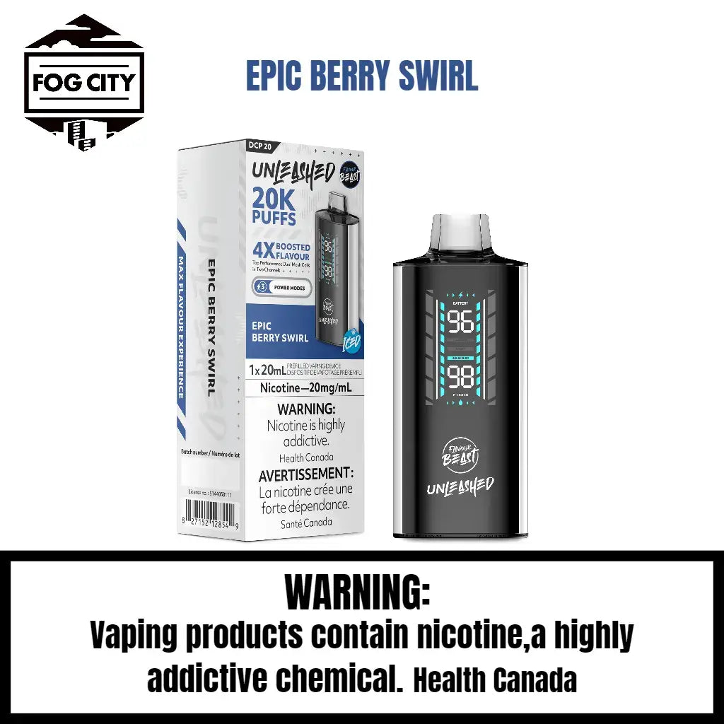 Flavor Beast DCP 20K Disposable Vape 20K Puffs Epic Berry Swirl Flavor - LED Screen with Juice and Battery Display, 4X Flavor Boost, Available at Fog City Vape