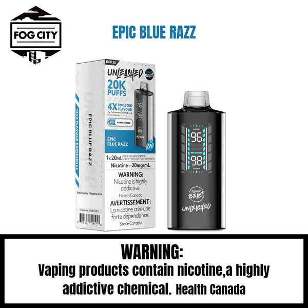 Flavor Beast DCP 20K Disposable Vape 20K Puffs Epic Blue Razz Flavor - LED Screen with Juice and Battery Display, 4X Flavor Boost, Available at Fog City Vape