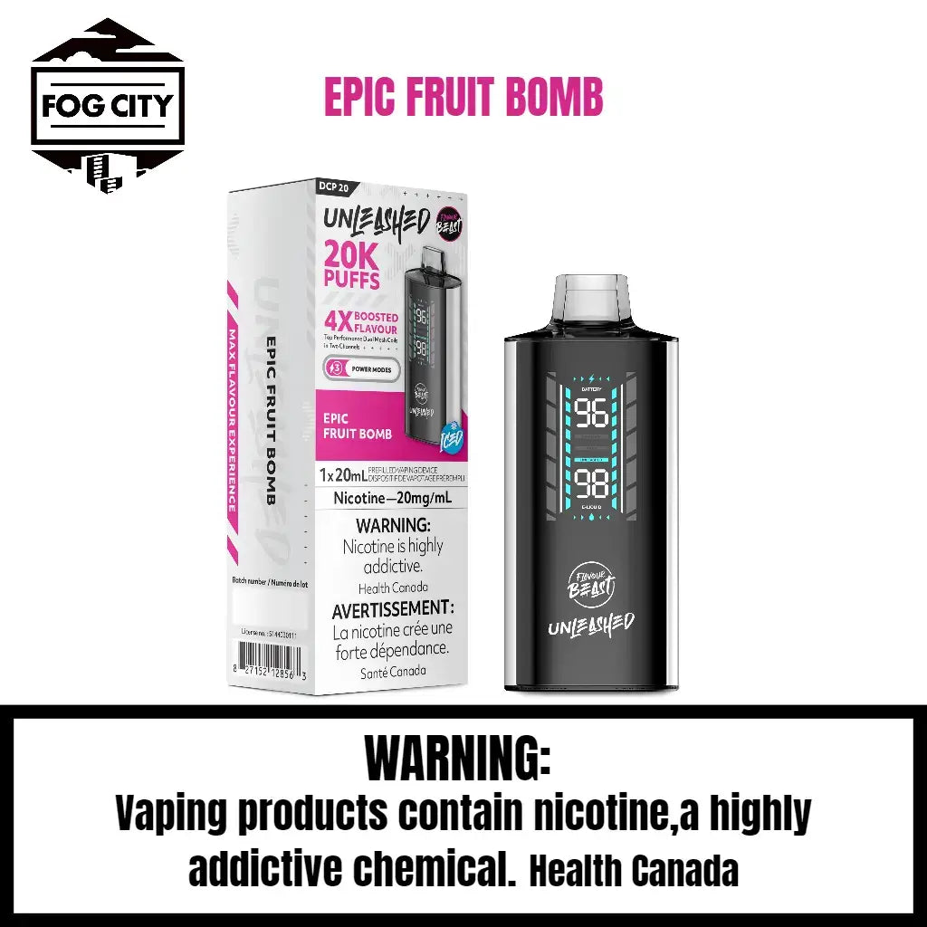 Flavor Beast DCP 20K Disposable Vape 20K Puffs Epic Fruit Bomb Flavor - LED Screen with Juice and Battery Display, 4X Flavor Boost, Available at Fog City Vape