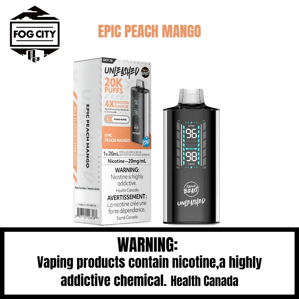 Flavor Beast DCP 20K Disposable Vape 20K Puffs Epic Peach Mango Flavor - LED Screen with Juice and Battery Display, 4X Flavor Boost, Available at Fog City Vape