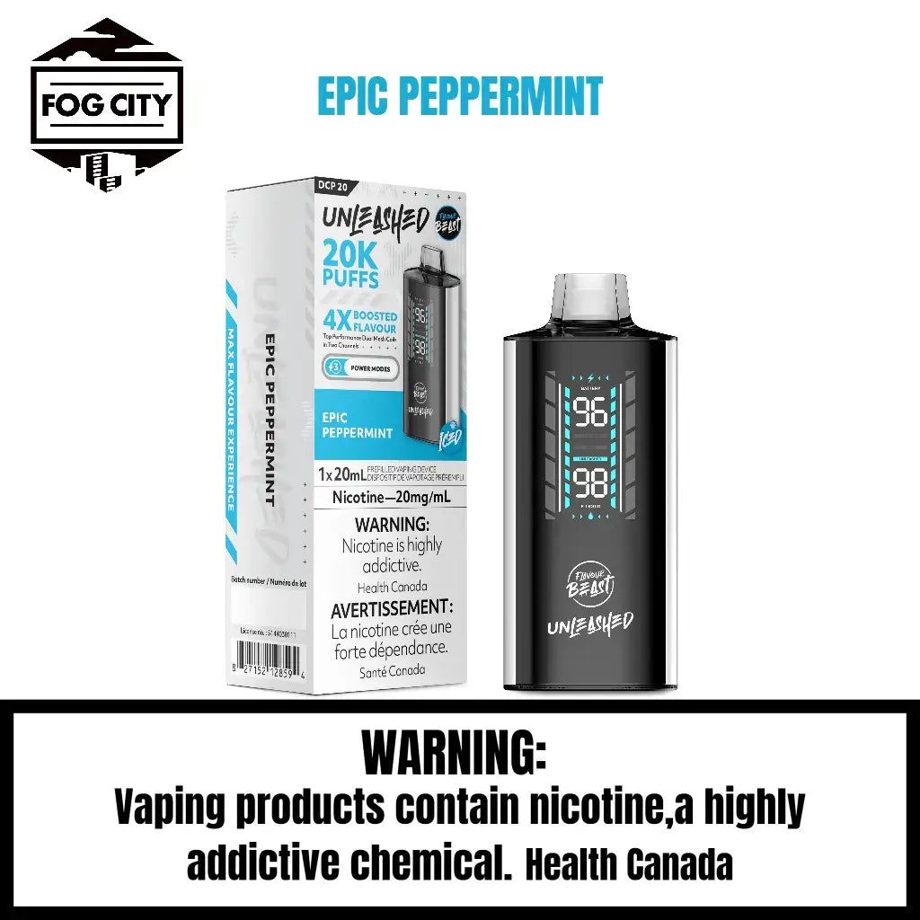 Flavor Beast DCP 20K Disposable Vape 20K Puffs Epic Peppermint Flavor - LED Screen with Juice and Battery Display, 4X Flavor Boost, Available at Fog City Vape