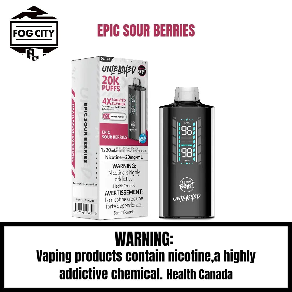 Flavor Beast DCP 20K Disposable Vape 20K Puffs Epic Sour Berries Flavor - LED Screen with Juice and Battery Display, 4X Flavor Boost, Available at Fog City Vape