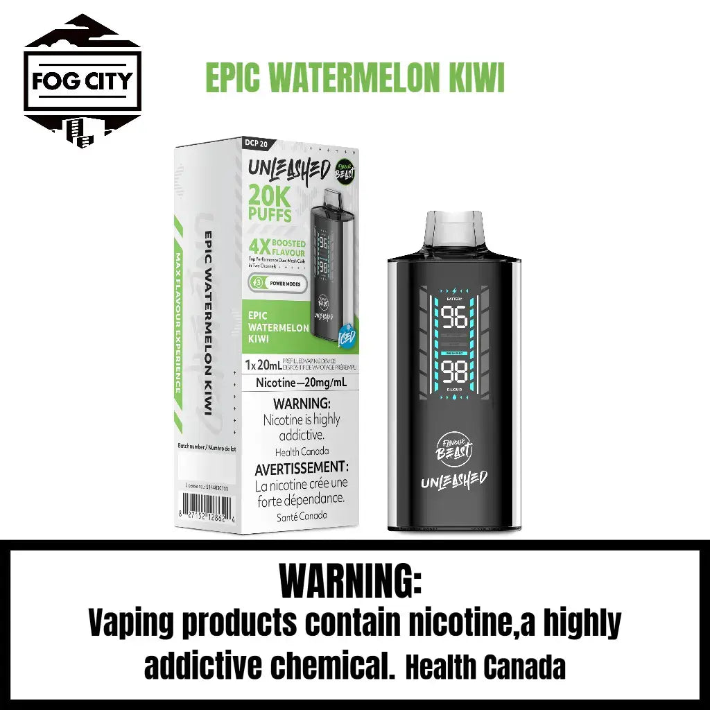 Flavor Beast DCP 20K Disposable Vape 20K Puffs Epic Watermelon Kiwi Flavor - LED Screen with Juice and Battery Display, 4X Flavor Boost, Available at Fog City Vape