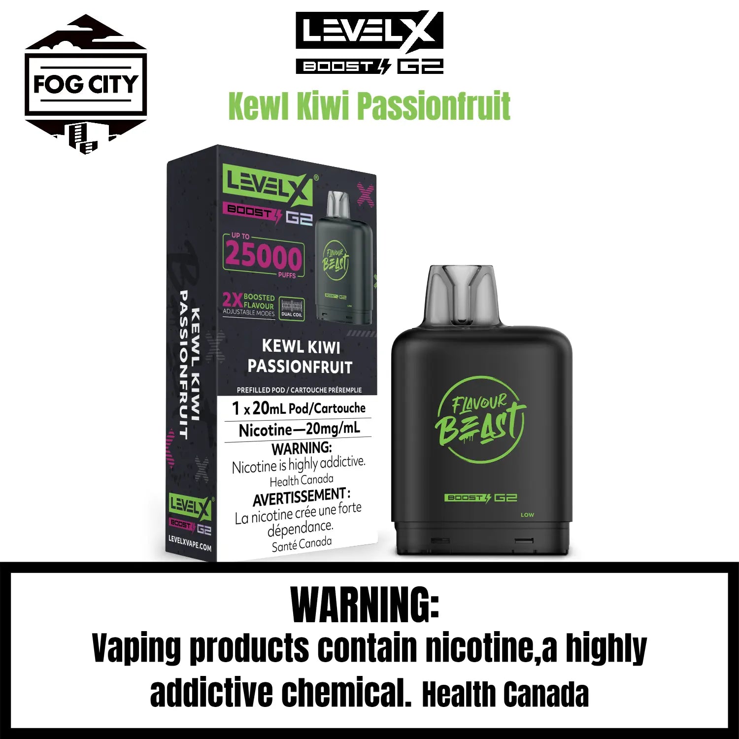 Level X Boost G2 Pod | Kewl Kiwi Passionfruit-25K Puff