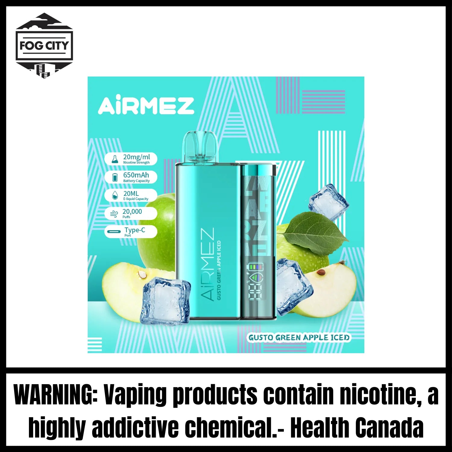 Original 20k Airmez Gusto Green Apple Iced Airmez