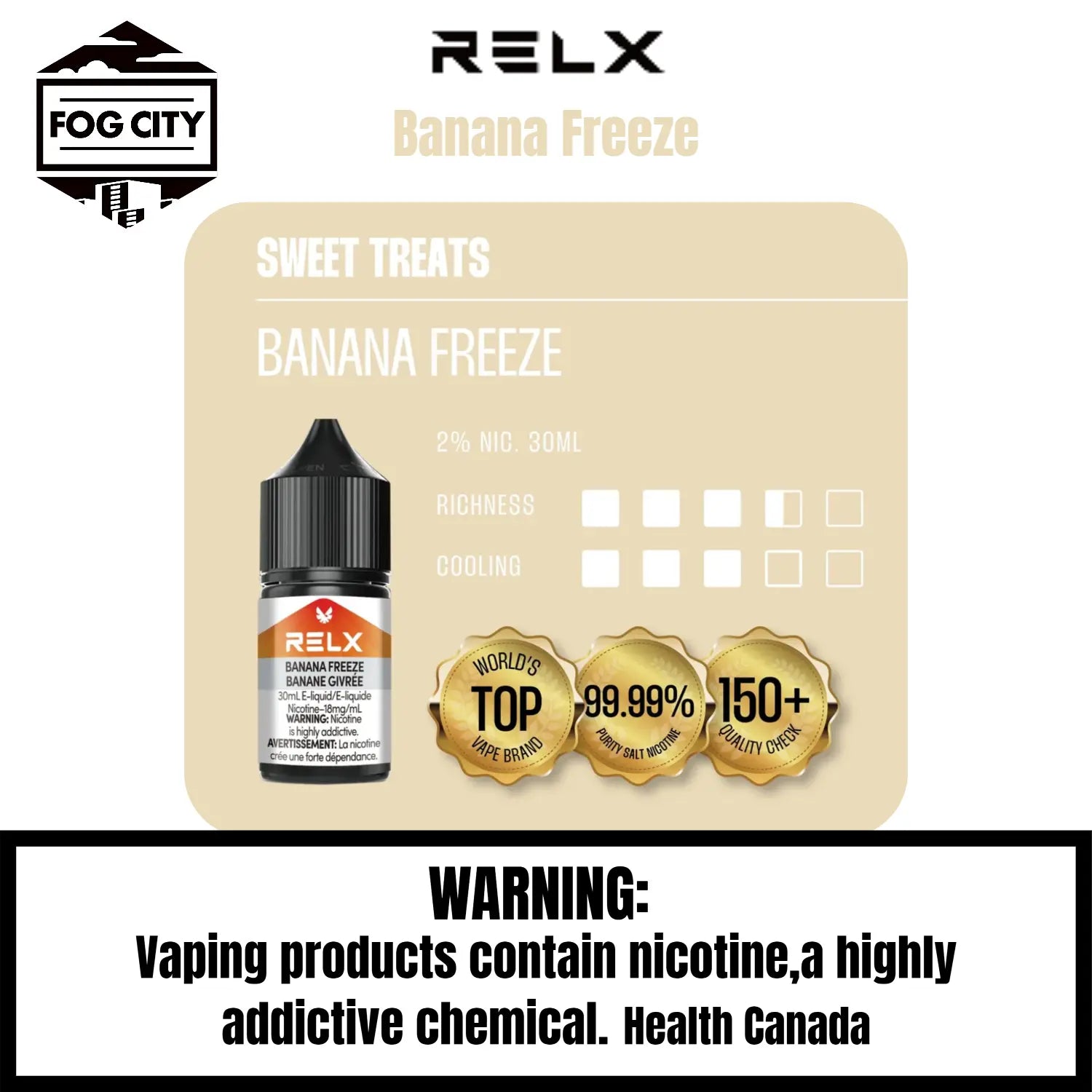 Relx E Liquid Vape Fog City Flavor Banana Freeze