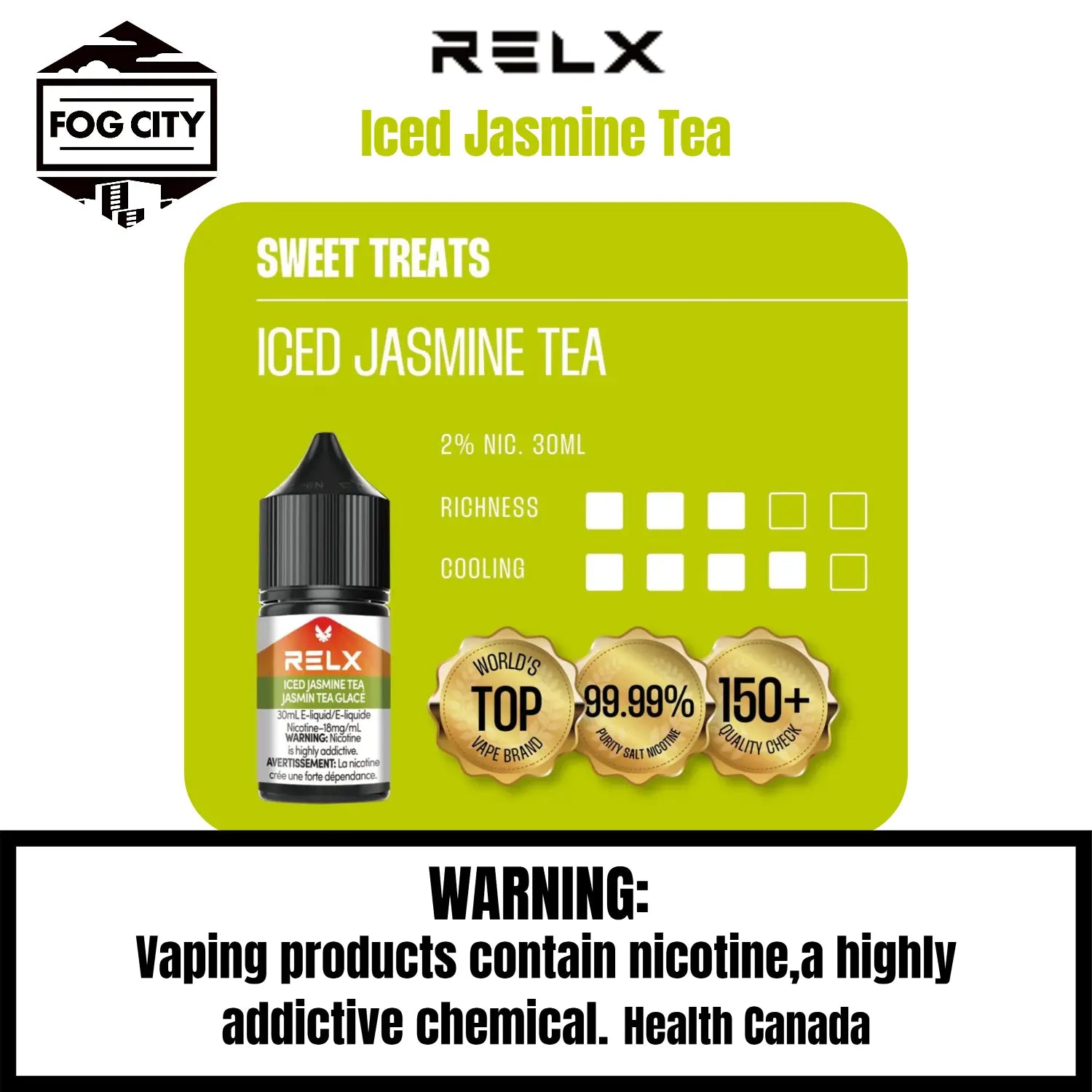 Relx E Liquid Vape Fog City Flavor Iced Jasmine Tea