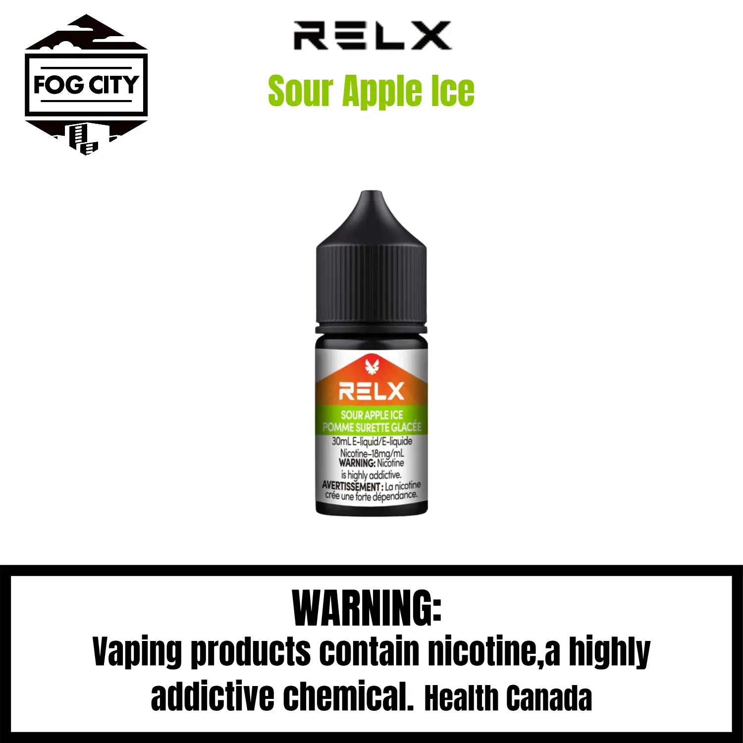 Relx E Liquid Vape Fog City Flavor Sour Apple Ice