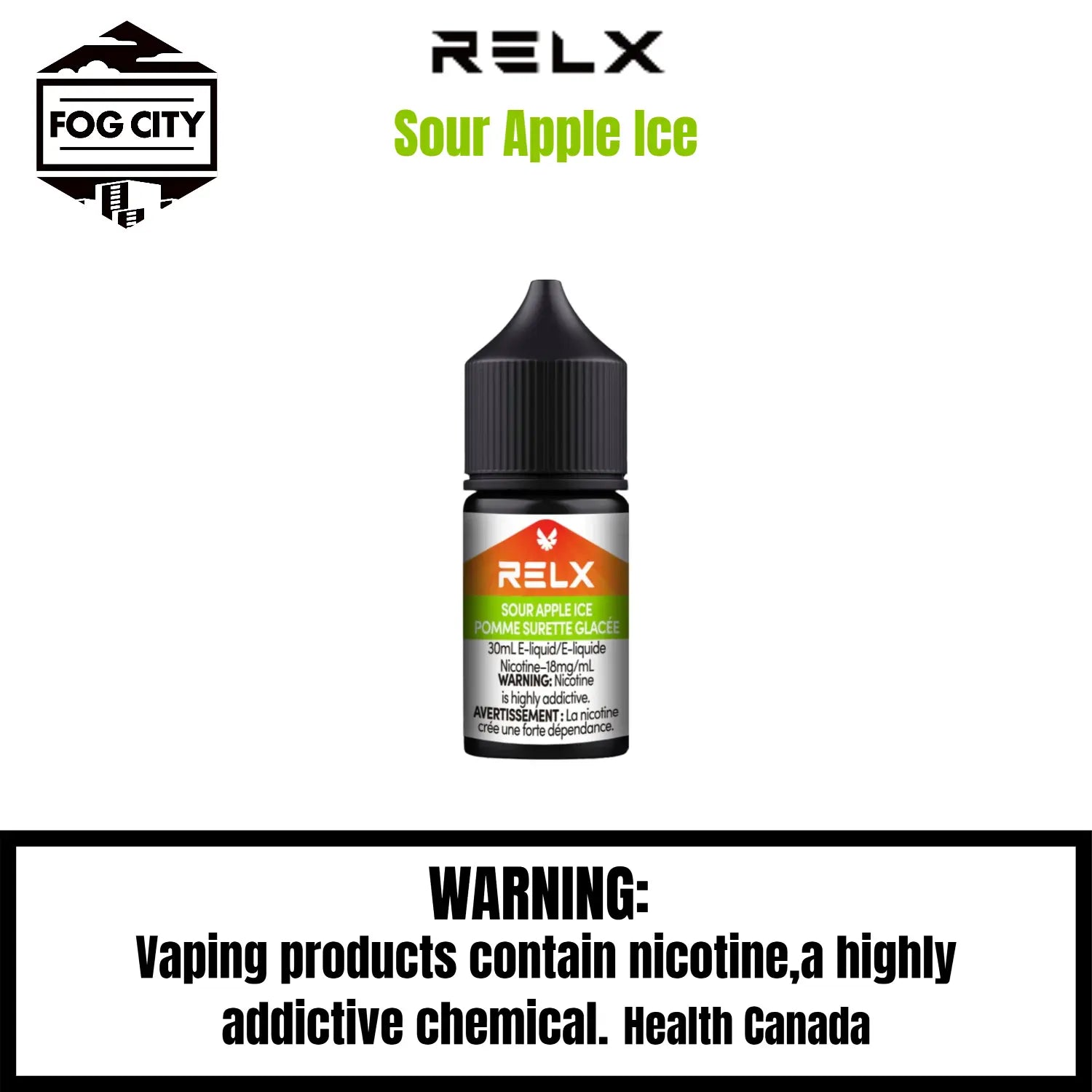 Relx E Liquid VAPE Fog City Flavor Sour Apple Ice