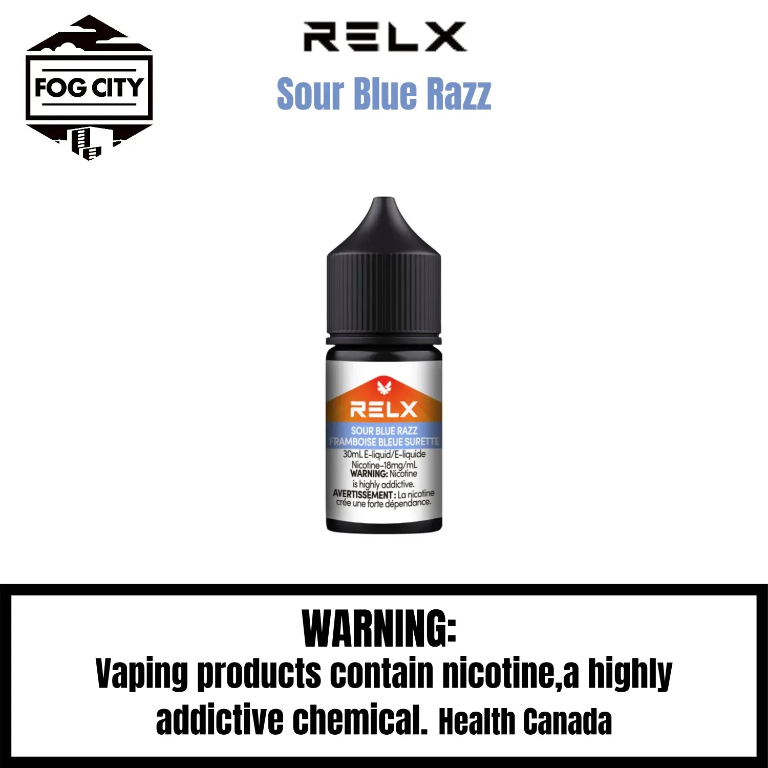 Relx E Liquid Vape Fog City Flavor Sour Blue Razz