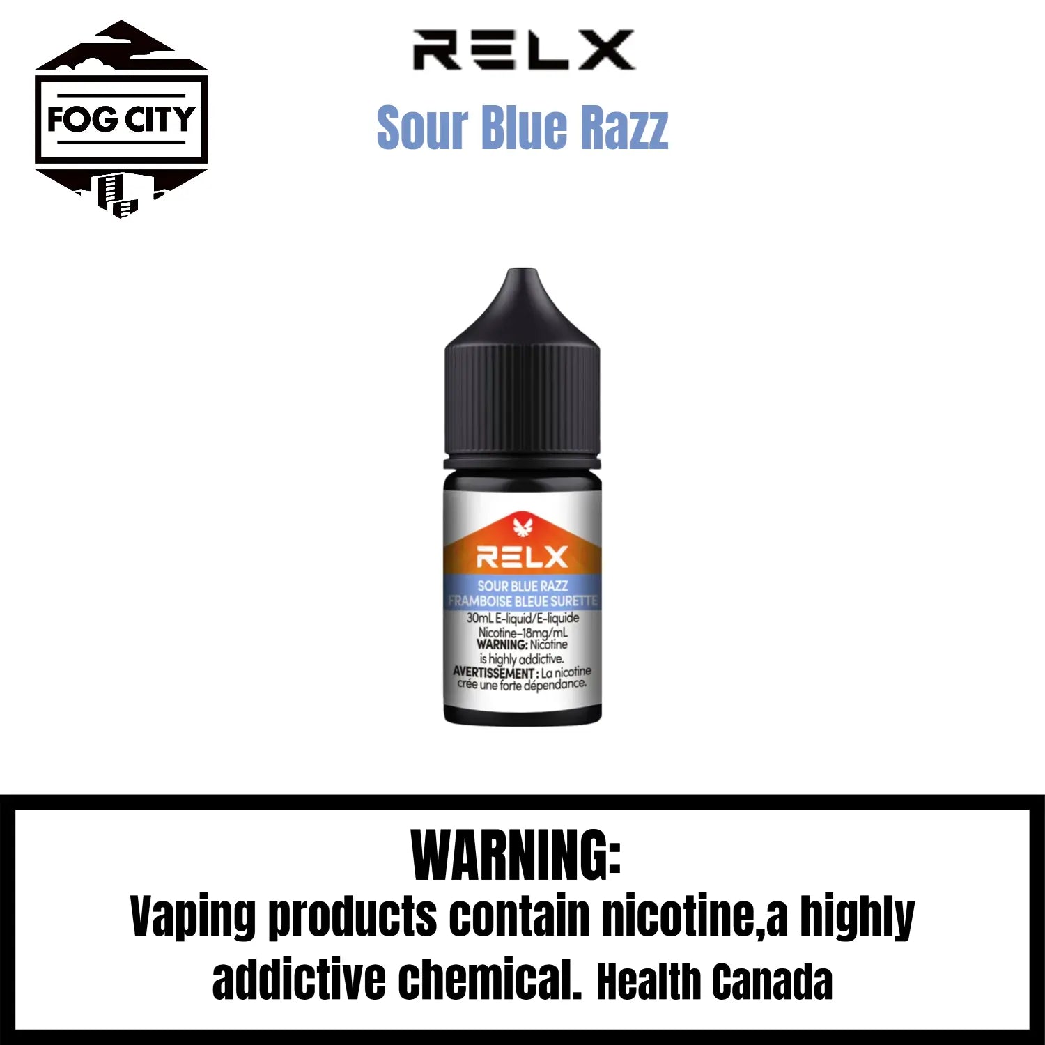 Relx E Liquid VAPE Fog City Flavor Sour Blue Razz