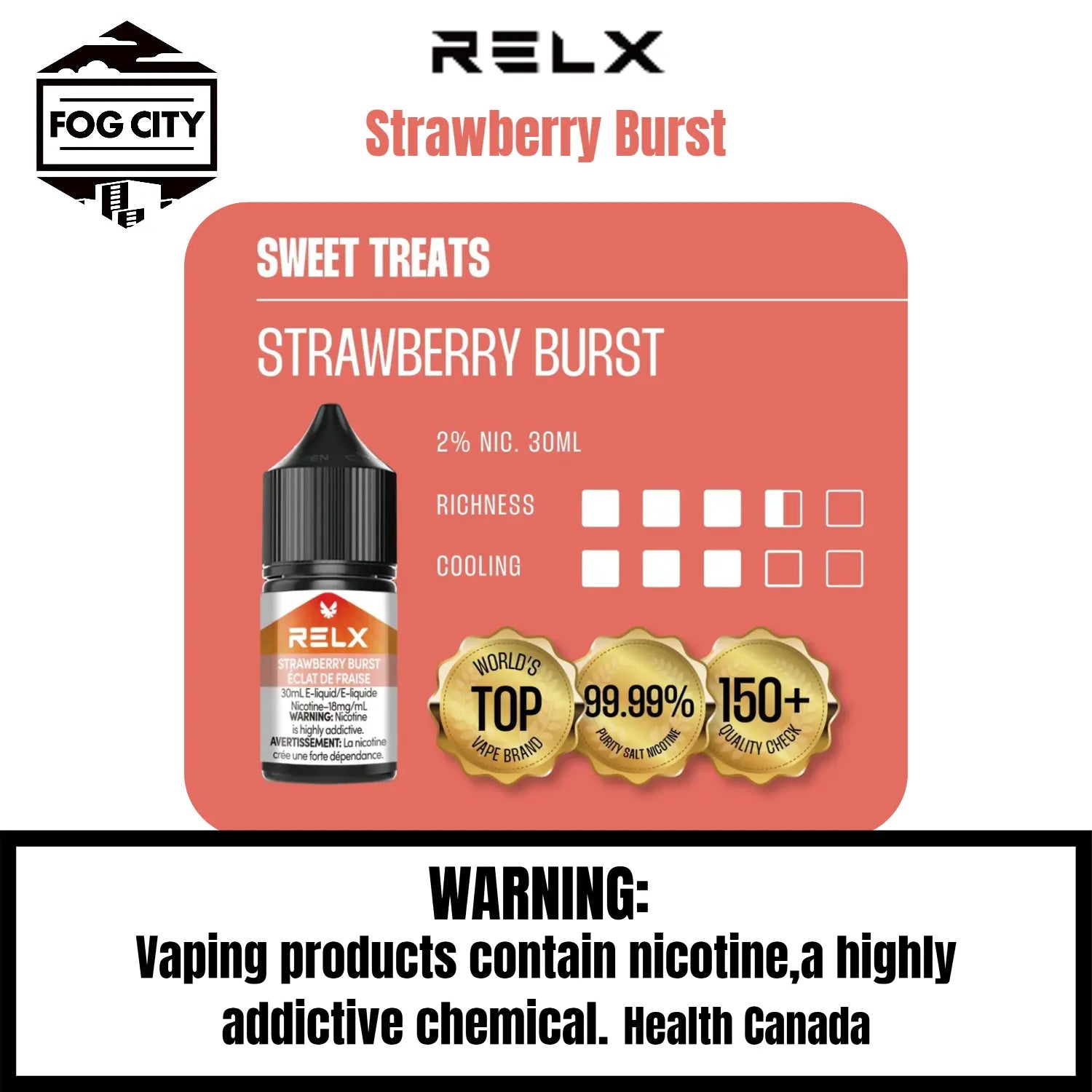 Relx E Liquid VAPE Fog City Flavor Strawberry Burst